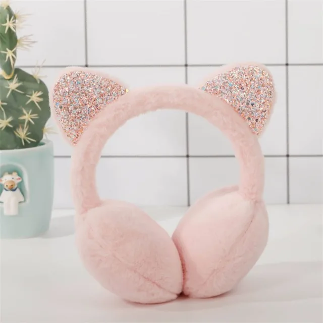 Nowe piękne zimowe ciepłe ucho kota podgrzewacze Glitter uszy pluszowe nauszniki dla kobiet zabawne dziewczyny nauszniki ochrona przed zimnem ciepłe gorące 3