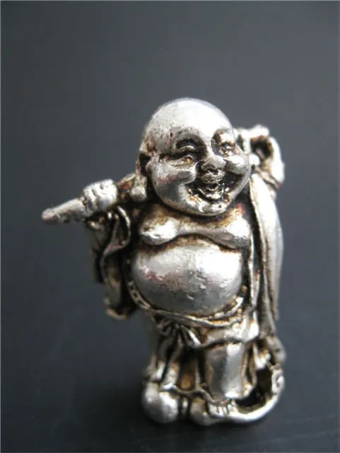 Decorado chino hecho a mano decorado vienjo Miao plata sonriente Buda estatua