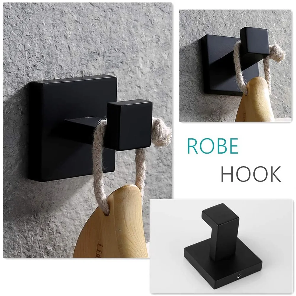 Wall Mounted Towel Bar Robe Hooks toilet paper holder towel hook bathroom hardware set bathroom hardware accessories Toilet Paper Roll Holder Stainless Steel Hardware TAICUTE Black Bathroom Accessories Sets 4