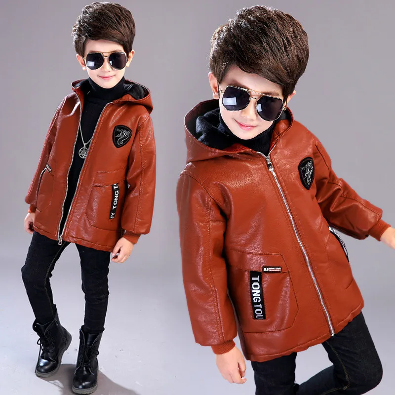 Модная кожаная куртка для мальчиков, пальто, плотное пальто с капюшоном в джентльменском стиле, куртка для мальчиков 3-12 лет, Детская куртка, пальто, верхняя одежда