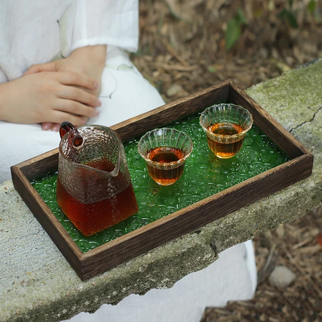 Retro Japán Stílusú Begonia Dombornyomott Üveg Tálca Háztartás Téglalap Alakú Fa Tároló - Image 2