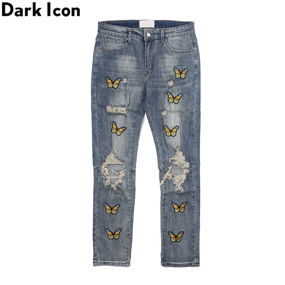 Dark Icon Butterfly Embroidery Jeans Men High Street Men's Denim PantsJeans AliExpress
