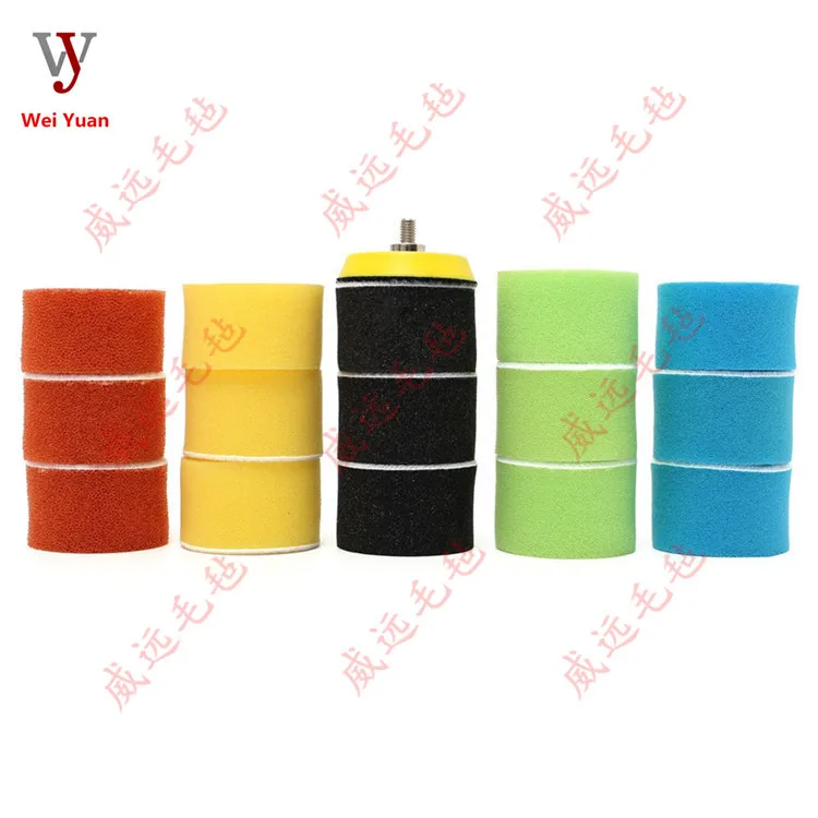 16 PCs Car Polishing Sponge Roundel Set 50 Flocked Flat Sponge Wheel Polishing Disc 2-Inch M6 Pneumatic Dorsal Disk
