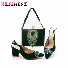 Комплект из туфель и сумочки в классическом стиле итальянская обувь зеленого цвета с сумочкой в комплекте женская обувь и сумка в комплекте высокого качества