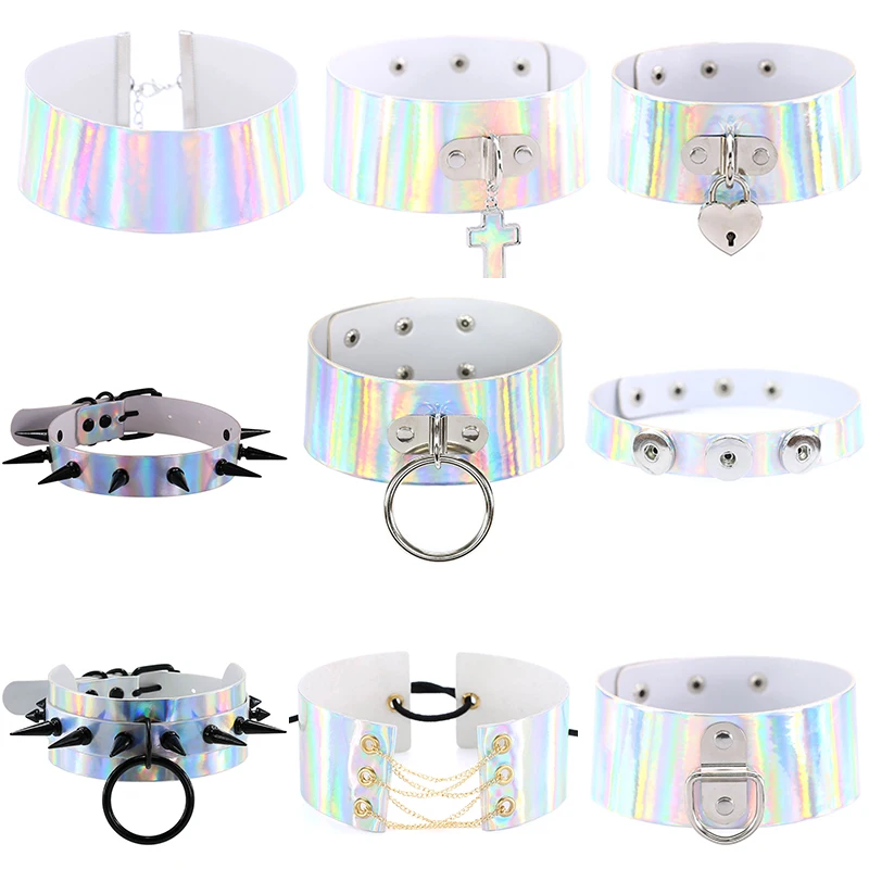 The New LOVE Punk laser Leather Heart Choker Women Neck Wear Multi-purpose Funky cross Chockers Bell Round Necklace