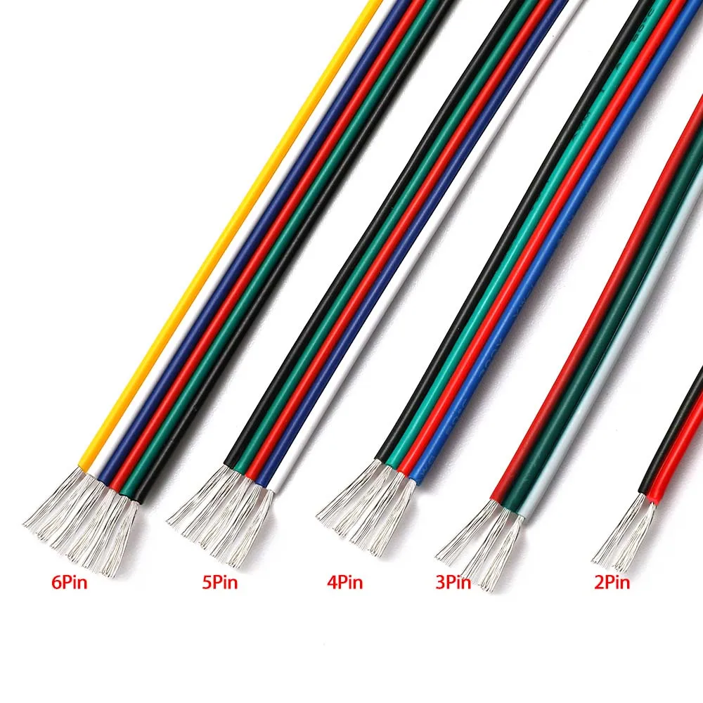 Cabo conector de fita de 2/3/4/5/6 pinos 22 awg 10-100m, adequado para modulo LED 5050 rgb rgbw rgbww ws2812 cct