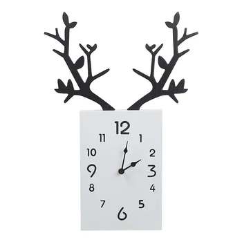 

Modern Design Wall Clock White Vintage Antlers Digital Clock Living Room Office Kitchen Home Decor Wall Decorations BB60
