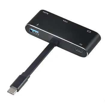 

DishyKooker USB C to HDMI Adapter 4K 5 in 1 Type-C to HDMI/VGA/ Audio/USB 3.0 Port+USB C Female Port(PD) Converter