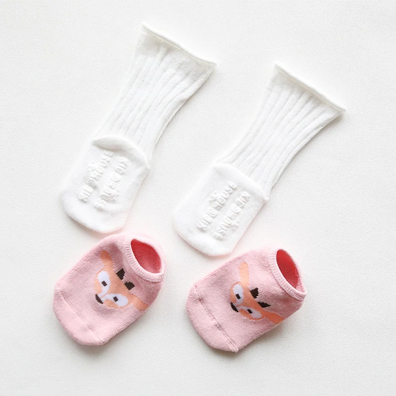 pink deer Нескользящие носки до колена для малышей зимние длинные носки для маленьких мальчиков и девочек Детский Малыш новорожденный младенец, теплые хлопковые носки с героями мультфильмов - Цвет: pink deer