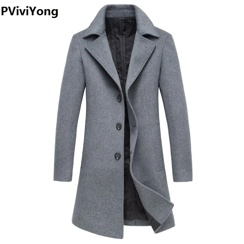 PViviYong, Новое поступление, зимний высококачественный шерстяной Тренч для мужчин, тонкая длинная куртка, Мужская парка, большие размеры, M-4XL, NY9913 - Цвет: Серый