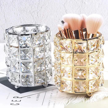 

Europe Metal Makeup Brush Storage Tube Eyebrow Pencil Holder Makeup Organizer Racks Crystal Jewelry Storage Box