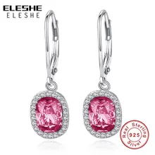 ELESHE роскошные 925 пробы серебряные серьги для женщин розовый циркон Кристалл Камень Серьги гвоздики Свадебные украшения Рождественский подарок