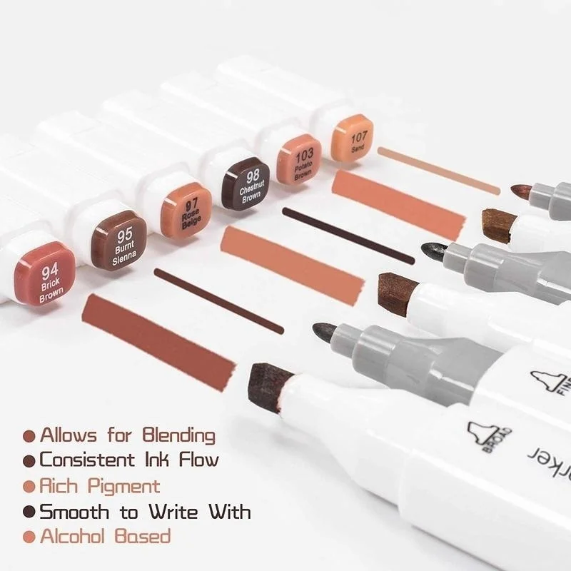 24 Colors Skin Tone Artist Marker Pens Alcohol Base Art Marker Pen for Drawing Animation Art Supplies TouchFIVE art marker pens art markers color marker pens marker pens markers pen marker pen pen marker
