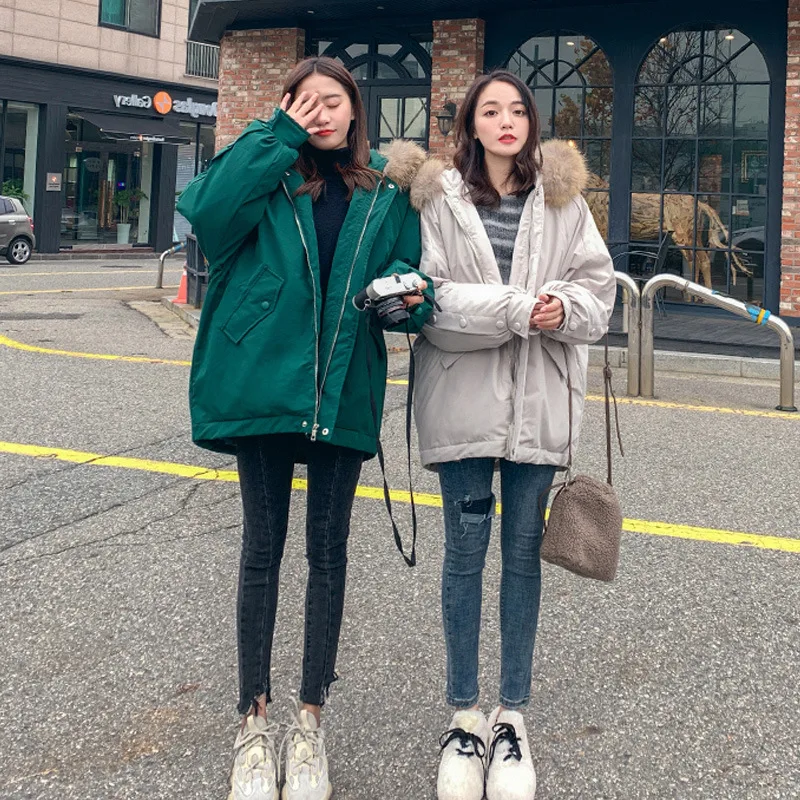 

Korean-style Hooded Cotton Coat Women's 2019 New Style Winter down Feather Cotton-padded Jacket Loose-Fit Harajuku Students Larg