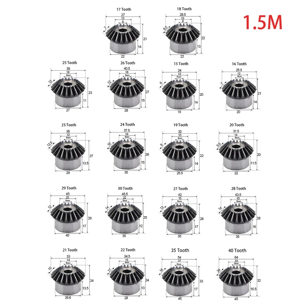 Description Picture 3 of item1Pcs Single 1/1.5/2/2.5/3/4/5 Module 1:1 Bevel Gear 15-30 Tooth Carbon Steel Mechanical Power Transmission Gear