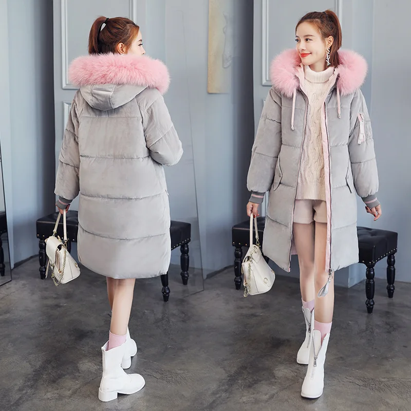 

Winter Thick Cotton-padded Clothes Women's Mid-length 2019 New Style Loose-Fit Korean-style Large Fur Collar Velvet Hooded Cotto