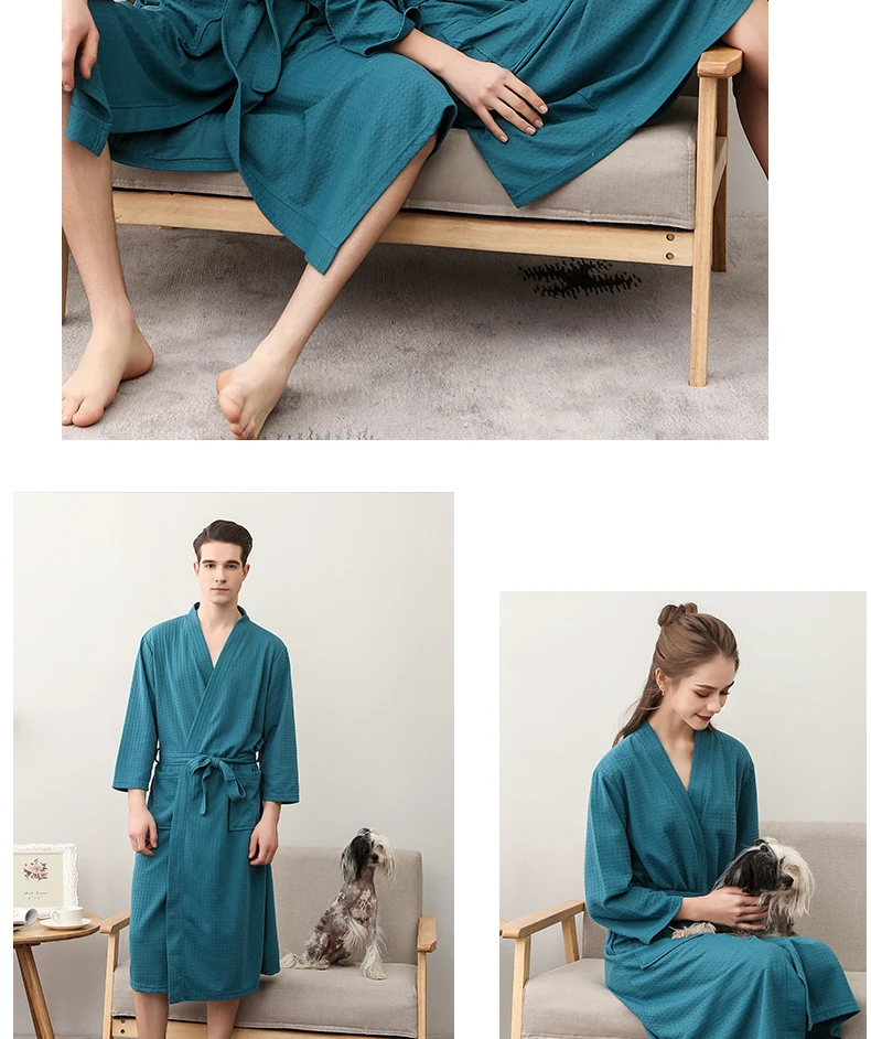 men satin pajamas Men Couples Casual Kimono Bathrobe Autumn Cotton Long Robe Waffle Sleepwear Plus Size XXXL Nightgown Male Loose Home Wear Lovers pink silk pajamas