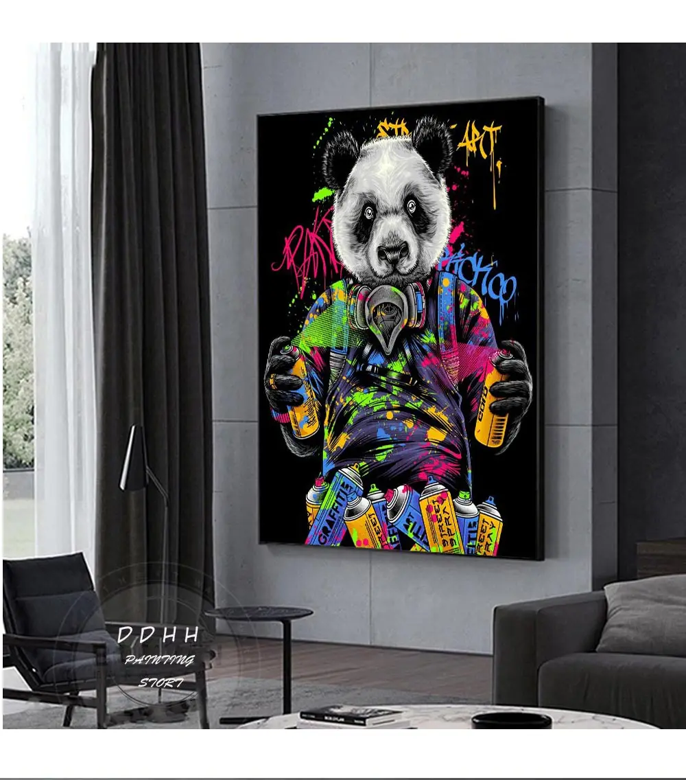 Funny Animals Cute Panda Eating Lollipop Dessert Cartoon Posters Prints Canvas Painting Wall Art Pictures For Living Room Decor