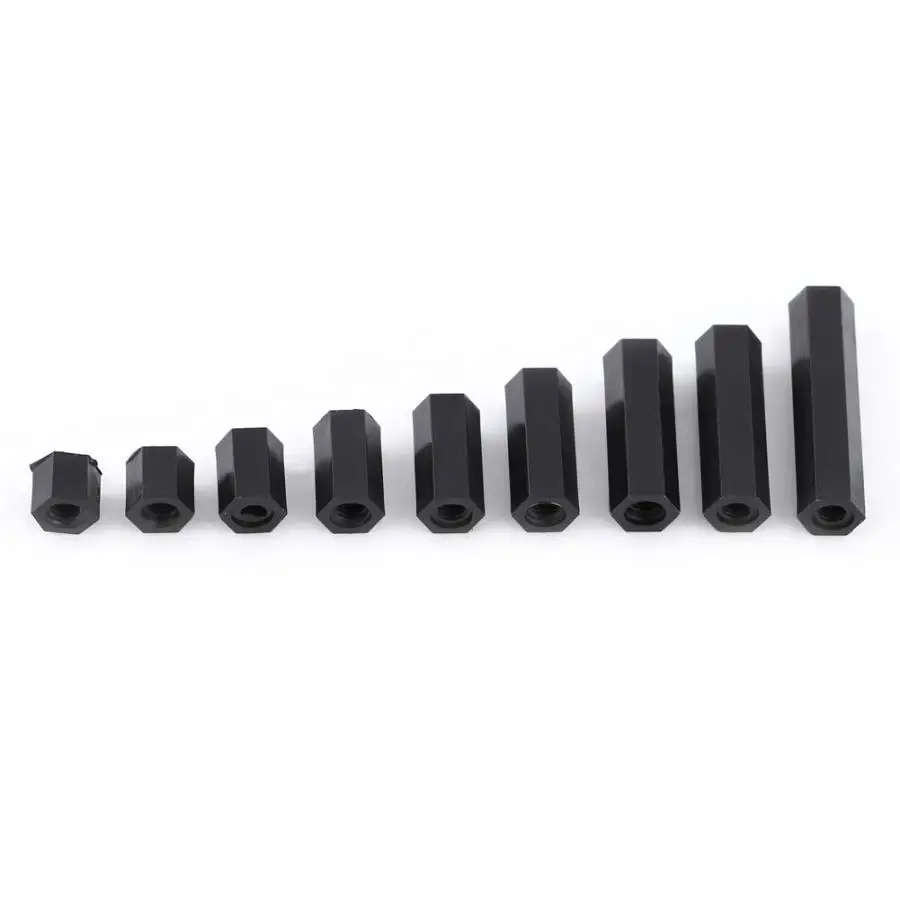 

100Pcs Black PA66 M3 Female x M3 Female Hex Threaded Spacer Standoff