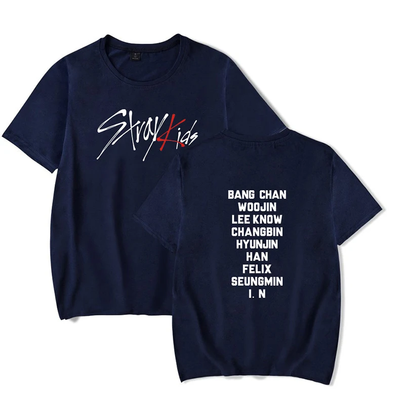 navyblue4 KPOP Stray Kids/Новинка года; футболка с короткими рукавами для мужчин и женщин; свободная футболка с круглым вырезом; хлопковая футболка для подростков; Прямая поставка - Цвет: navyblue4