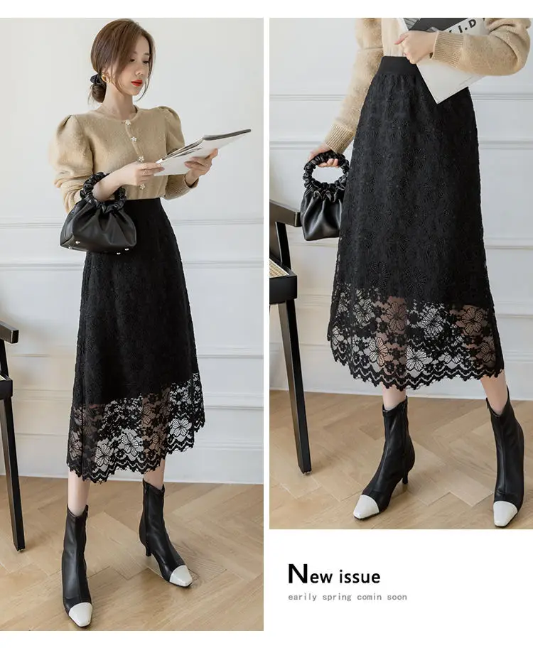 Plus Size 2021 New Women Skirts Two Ways To Wear Casual Elastic Waist A-Line Skirt Fashion Lace Slim Elegant Office Lady Skirts nike skirt