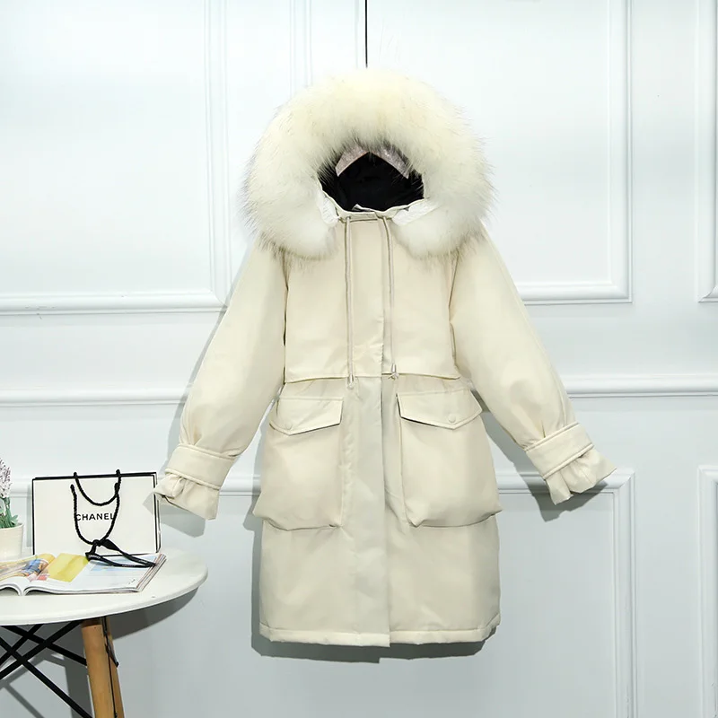 beige-cream raccoon GBYXTY парка с перьями Mujer Зимняя Толстая длинная пуховая куртка для женщин с натуральным лисьим мехом капюшон белый утиный пуховик Куртка-пуховик ZA1720 - Цвет: beige-cream raccoon