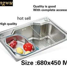 Домашний модный кухонный одиночный корыто, раковина, пищевая 304 нержавеющая сталь, горячая Распродажа 680x450 мм