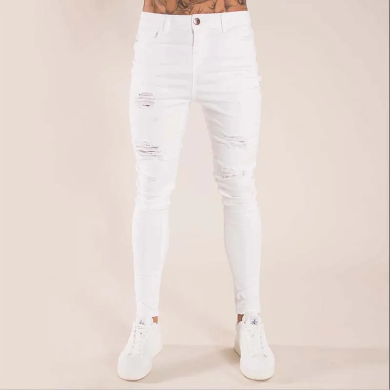 2021 New Men's Slim White Jeans Fashion Ripped Holes Skinny Destroyed Denim Pants Male Streetwear High quality Joggers Jeans 2021 New Men's Slim White Jeans Fashion Ripped Holes Skinny Destroyed Denim Pants Male Streetwear High quality Joggers Jeans