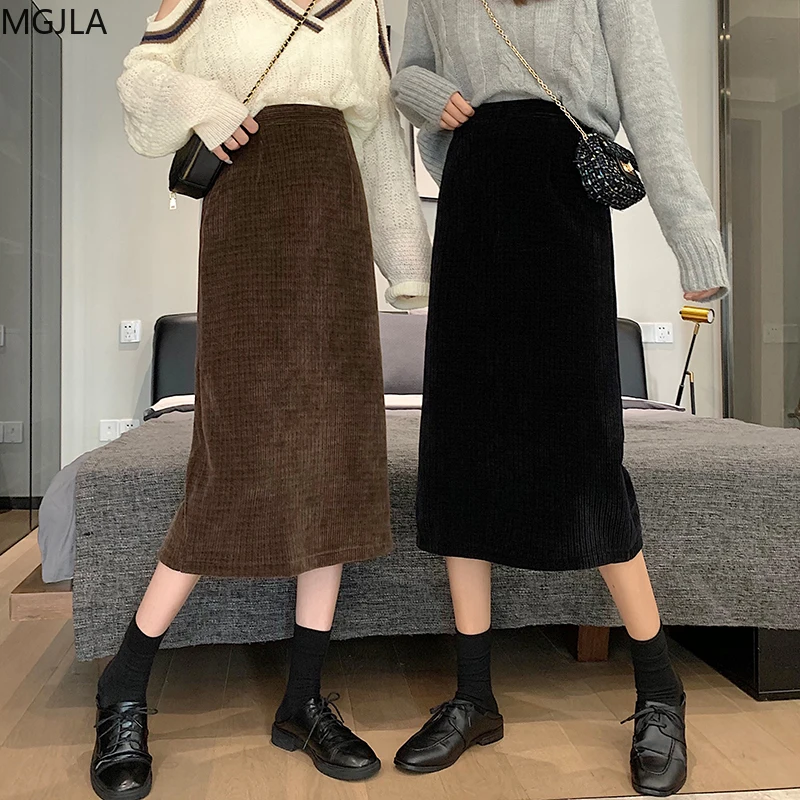 

Retro Corduroy Skirt Autumn Winter Women's 2020 New Skirt Medium Length High Waist Show Thin Package Hip Skirt One Step Skirt