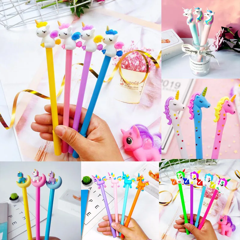 

1pc Unicorn Gel Pen Kawaii Unicorn Silicone Head Pen Black Ink Signature Pen Student Office School Supplies Cartoon Stationery