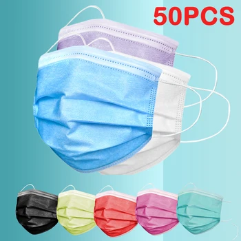 

50pcs Disposable Face Mask Anti Dust 3 Ply Filter Masks Thickened Mouth cover Non Woven Breathable Dustproof Pink Black mask
