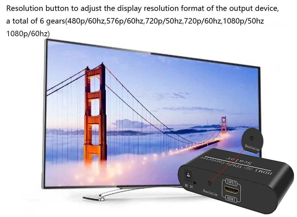 1080P HD zu Component Video Converter HD zu YpbPr RGB 5RCA Adapter mit Scaler-Funktion mit Netzteil 3RCA Audiokabel – Detail 7