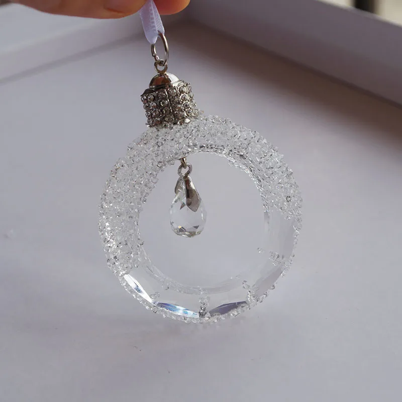 Crystal Christmas Wreathe Figurine Car Pendant Decor Suspension Ornaments Sun Catcher Shining Star Hanging Trim Xmas Gift white