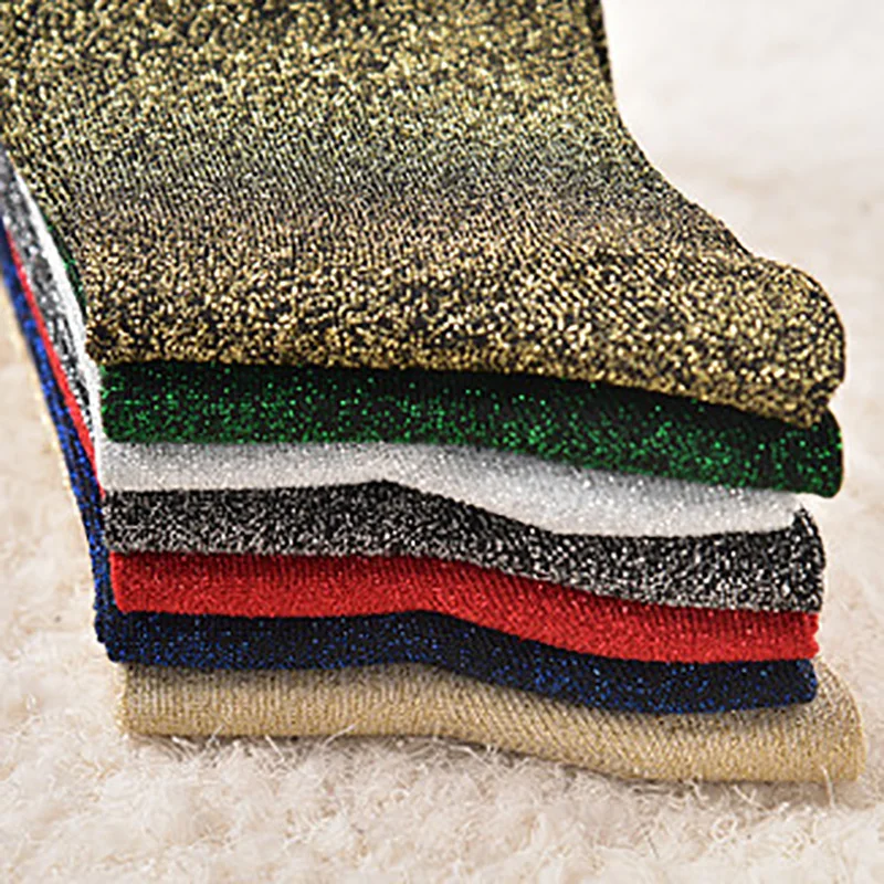 Женские блестящие однотонные носки, модные женские блестящие винтажные уличные хлопковые носки в стиле Харадзюку, красивые серебряные носки для девочек
