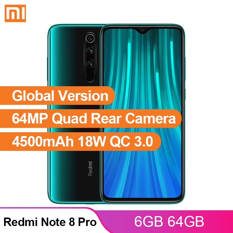 Мобильный телефон Xiaomi Redmi Note 8 Pro с глобальной версией, 6 ГБ, 64 ГБ, смартфон MTK Helio G90T, 4500 мАч, 64 мп, камера 18 Вт, QC 3,0, NFC