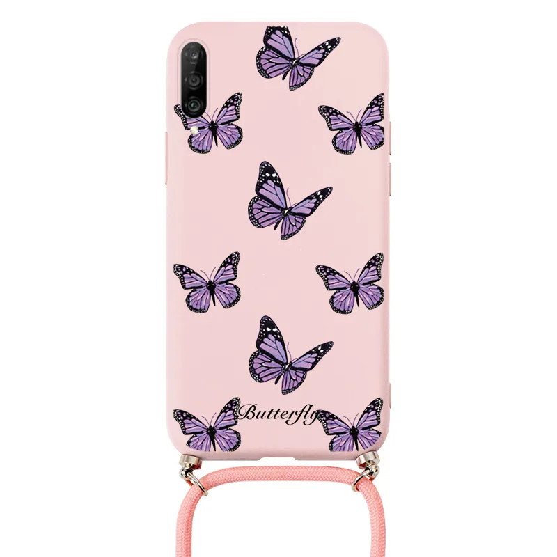 For Huawei P30 Pro Lite Case Strap Cord Lanyard Silicone Fundas For Huawei P30Pro P30Lite P 30 Chain Necklace Flower Bumper Capa iphone waterproof bag Cases & Covers