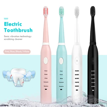 

IPX7 Waterproof Smart Timer Ultrasonic Vibration Electric Toothbrush USB Rechargeable Soft Hair Teeth Cleaning Brush Dropship