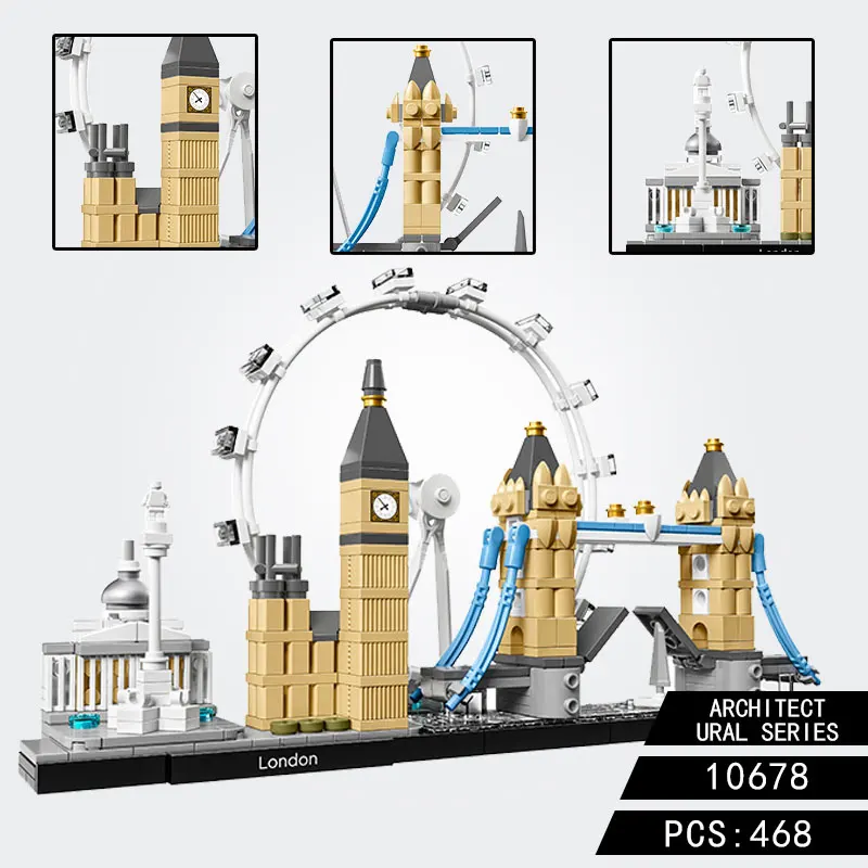 

10678 for legoing city architecture beautiful World Famous Architecture London Nelson Monument Big Ben Blocks Children's gifts