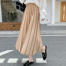 Теплые зимние юбки для женщин Ealstic Высокая талия Толстая теплая вязаная юбка корейский стиль Женская плиссированная юбка миди Saia Faldas