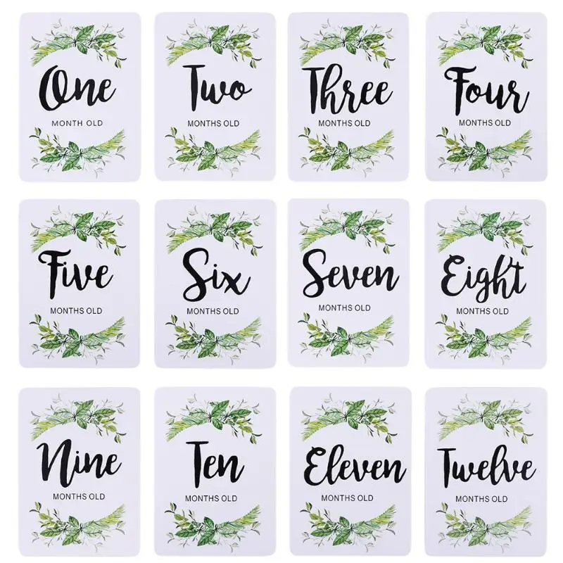 12pcs Plants Printed Newborn Baby Monthly Stickers Pregnant Women 1-12 Month Milestone Memory Photograph Props |