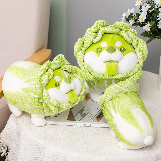 Maomoto Cabbage Dog Plush Toys Vegetable Dog Toy, 15.7 Cabbage Shiba Inu Corgi Akita Dog Stuffed Figure, Cute Vegetables Dog Hugging Pillow, Soft
