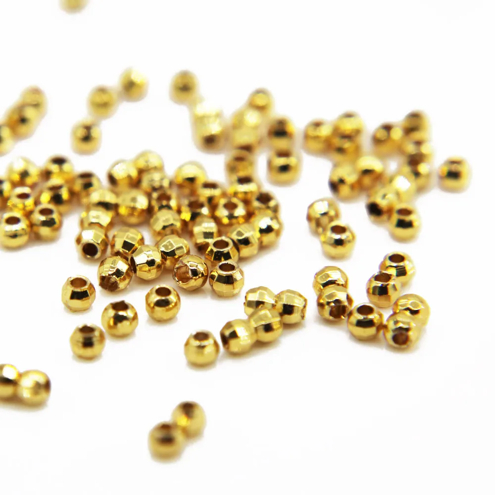 

50PCS 3mm Small Beads Cutting Surface Separator Beads 14K Gold Plating Bead for Jewelry Findings Diy Handmade Brass Accessories