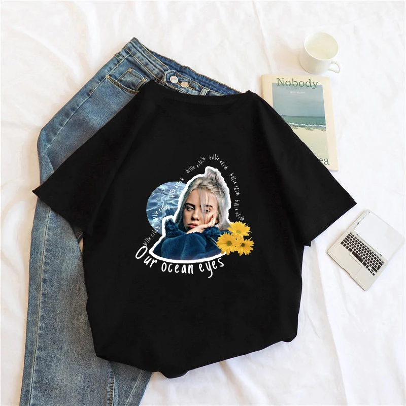 Billie eilish fun футболки повседневные bf kawaii хип хоп harajuku альбом дропшиппинг Винтаж короткий рукав панк Женская одежда футболка - Цвет: 01