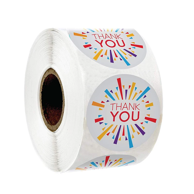 Thank You Label Sticker Kawaii Round Multi Color Fancy Design for Birthdays Weddings Giveaways Bridal Shower Business Shipping | Канцтовары