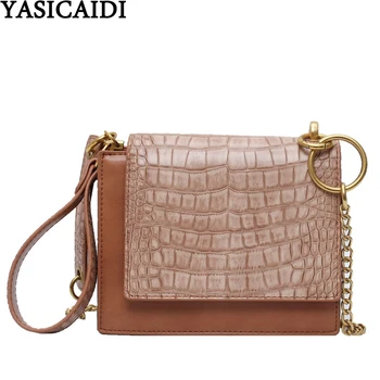 

YASICAIDI Crocodile Leather Chain Crossbody Bags For Women 2020 Knucklebox Flap Pocket Girls Shoulder Bag Female Small Handbags