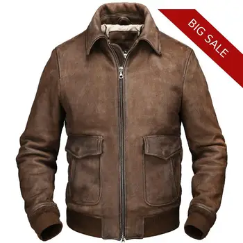 

2020 Vintage Brown Men Pilot Leather Jacket Plus Size XXXL Genuine Thick Cowide Russian Winter Slim Fit Aviator Leather Coat