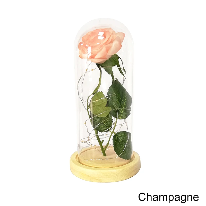 Модная Красавица и Чудовище красная роза в стеклянном куполе на деревянной основе для подарков на день Святого Валентина светодиодный лампы с розами Рождество - Цвет: B