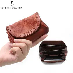 SC настоящий маленький кошелек, кожаный женский винтажный из натуральной кожи мини-сумка, короткий кошелек, женская сумка для монетного