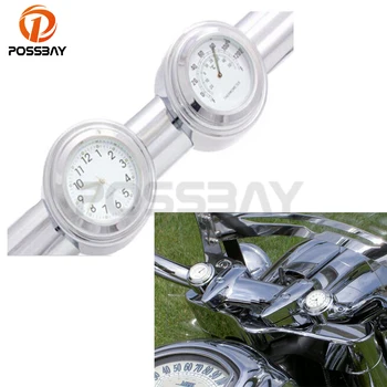 

POSSBAY 1Pair Universal Motorcycle Handlebar Mount Dial Clock Temp Thermometer Watch For Harley Suzuki Honda Yamaha Kawasaki KTM