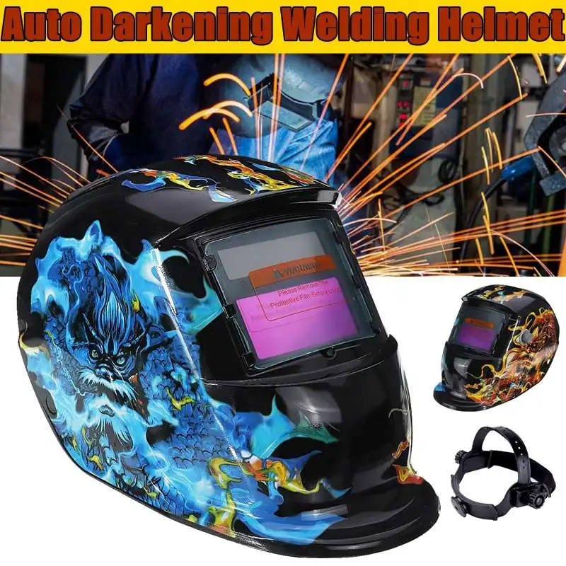 Solar Auto Darkening Electric Welding Helmet/Mask Adjustable Wide Shade Range 4/9-13 MIG ARC Welder for Plasma Cutter Machine